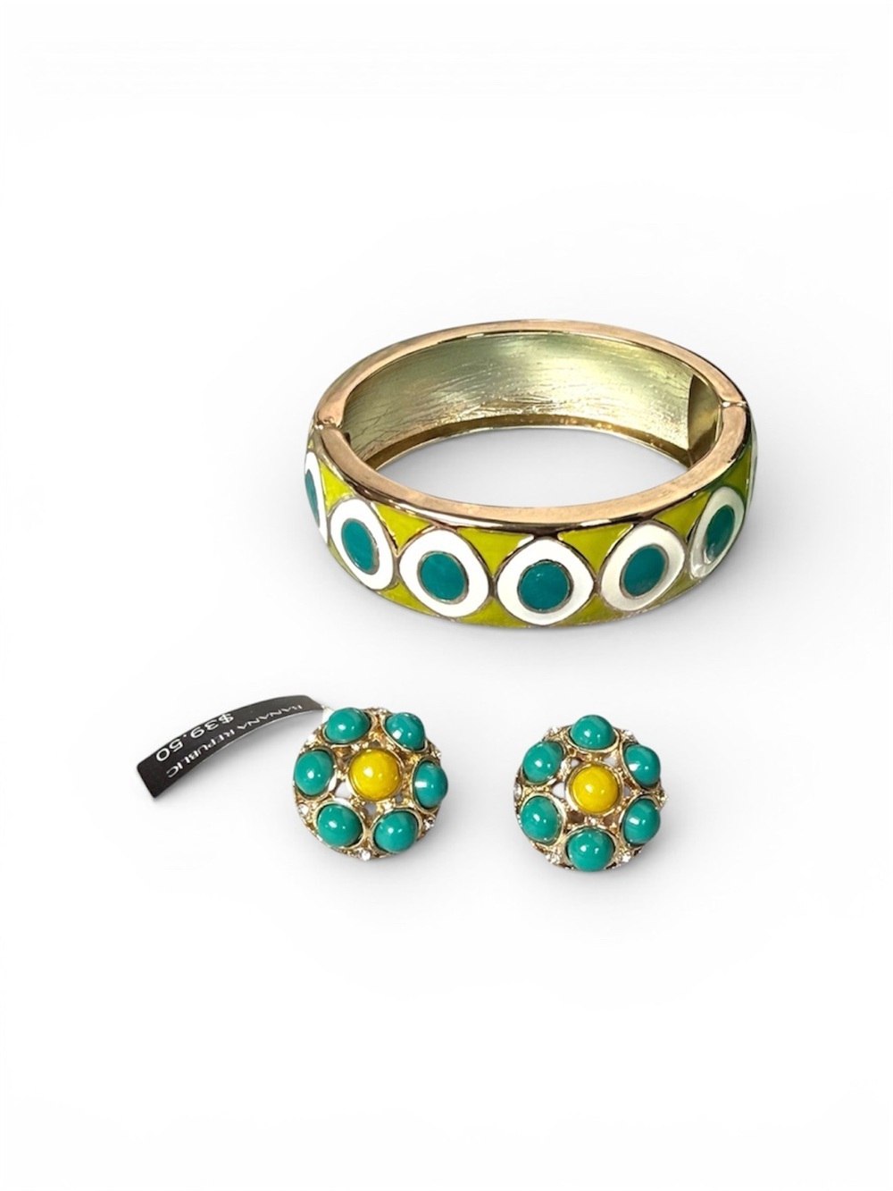Banana Republic Teal and Yellow Cluster Clip-On Earrings